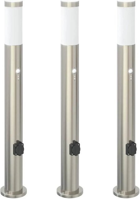 vidaXL Pollerleuchten Set 3er, Edelstahl Silber, mit Bewegungssensor und Steckdose, IP44, Höhe: 80 cm - Bild 1
