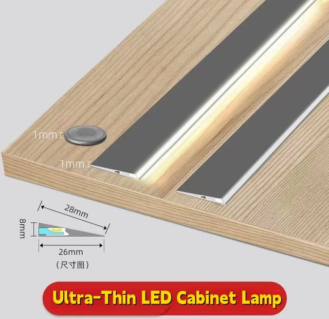 KSDLIGH Ultradünnes Aluminium-LED-Profil in Grau mit 45 Grad Schräge für Schrank- und Regalbeleuchtung, Warmweiß, Höhe: 0,7 cm - Bild 1
