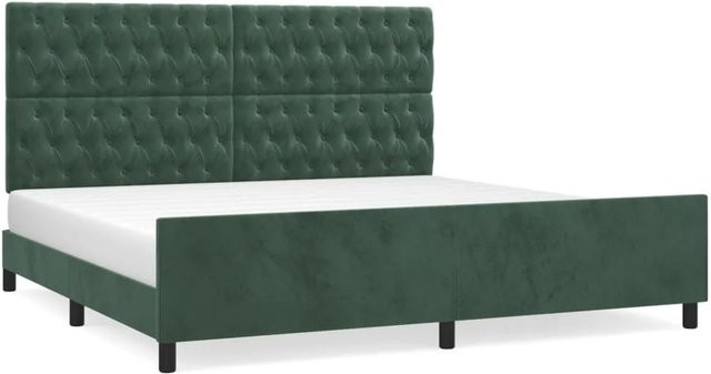 vidaXL Bettgestell mit Kopfteil aus Samt in Dunkelgrün B/T/H: 200 x 200 x 128 cm - Bild 1
