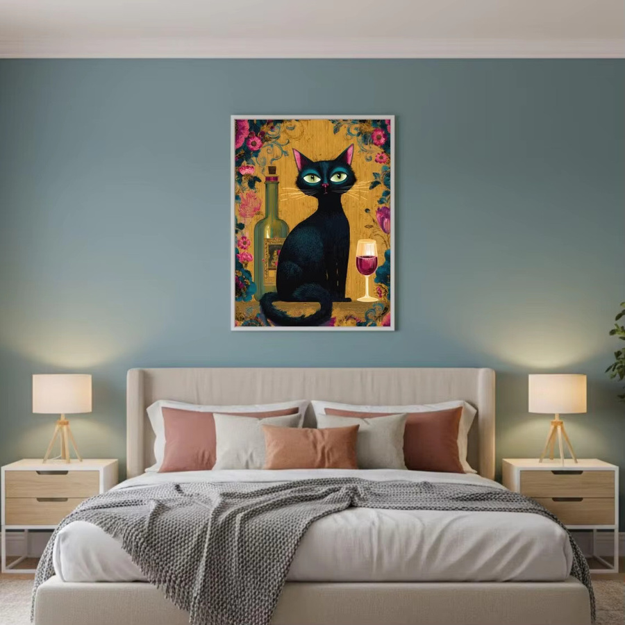 Kunstdruckplakat mit schwarzer Katze und floralem Muster von SHENCHEN, buntes Vintage-Tierposter aus Papier - Bild 3