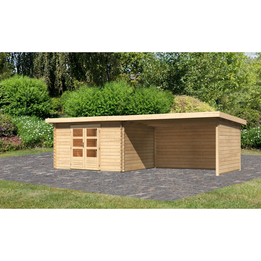 Karibu Holz-Gartenhaus Ängelholm in Natur mit Pultdach und moderner Blockbohlenbauweise, B: 340 cm, T: 280 cm, H: 222 cm - Bild 2