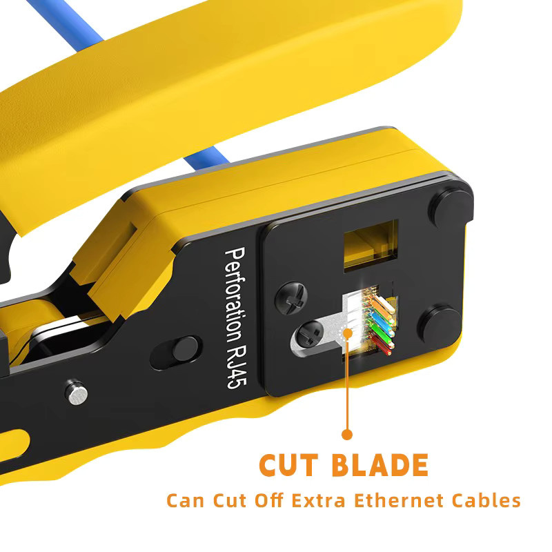 Linkwylan Crimpzange für Pass-Through-Modularstecker Cat5 Cat6 Cat7 in Gelb - Bild 5
