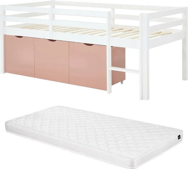 Vente-unique Halbhochbett Laniori für Kinder in Rosa und Weiß, B/T/H: 90 x 190 x 197,5 cm - Bild 1