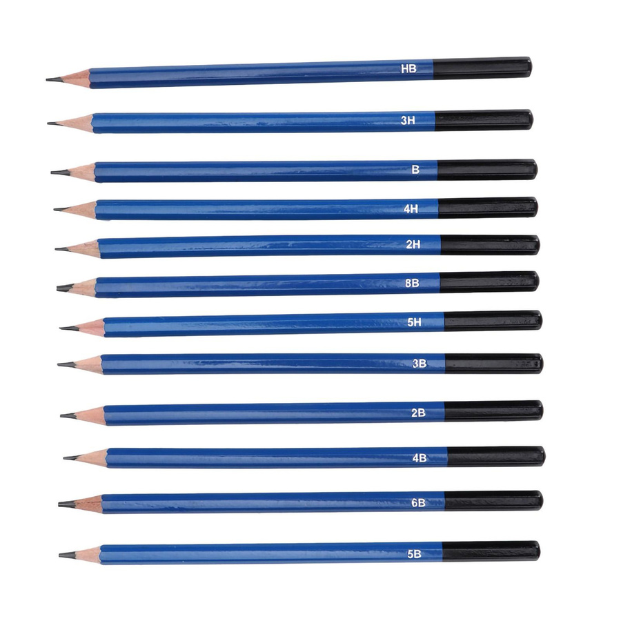 Neoglint 12er Set Graphit-Skizzenstifte aus Holz mit Blechdose, Profi-Zeichenstifte in Schwarz und Blau - Bild 3