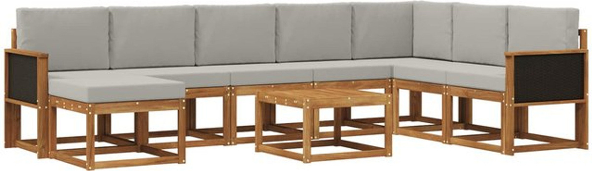 vidaXL Outdoor-Sofagarnitur aus Akazie mit 9-teiligem Set und Kissen in Natur und Hellgrau - Bild 1