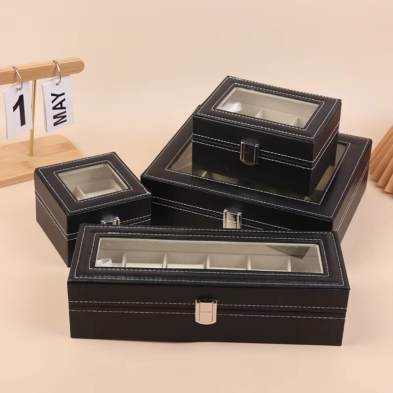 Sommer4 Uhrenbox PU-Leder, Schwarz, Glasdeckel, Unisex - Bild 2