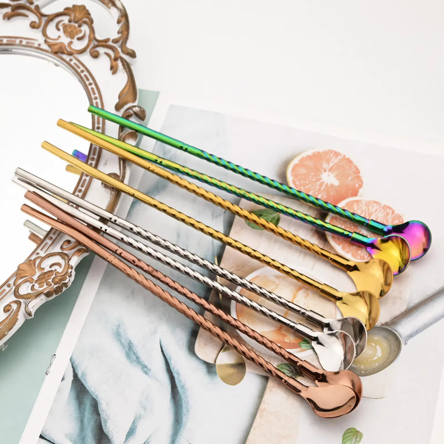 4er-Set wiederverwendbare Cocktail-Strohhalme mit Löffel aus Edelstahl in Silber und Multicolour - Bild 1
