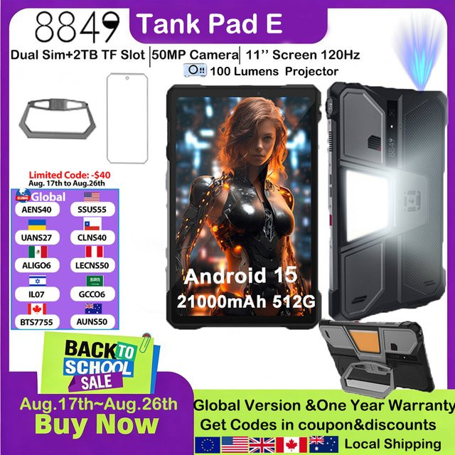 Unihertz Tank Pad E Robustes Android 15 Tablet mit 10,95 Zoll Display, 24GB RAM, 512GB Speicher, 21000mAh Akku und 50MP Kamera in Schwarz - Bild 1