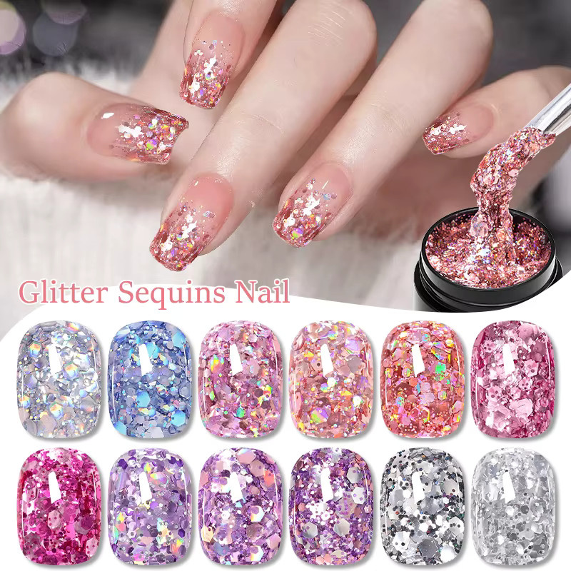MEET ACROSS Gel-Nagellack-Set, 6-teilig, Rosa Silber, Schimmernd - Bild 2