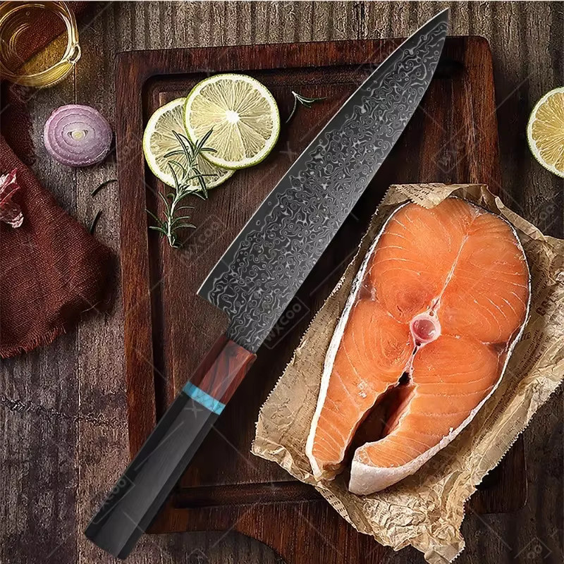 WXCOO Santoku-Küchenmesser aus Damaststahl mit VG10-Klinge und Holzgriff in Multicolour - Bild 3