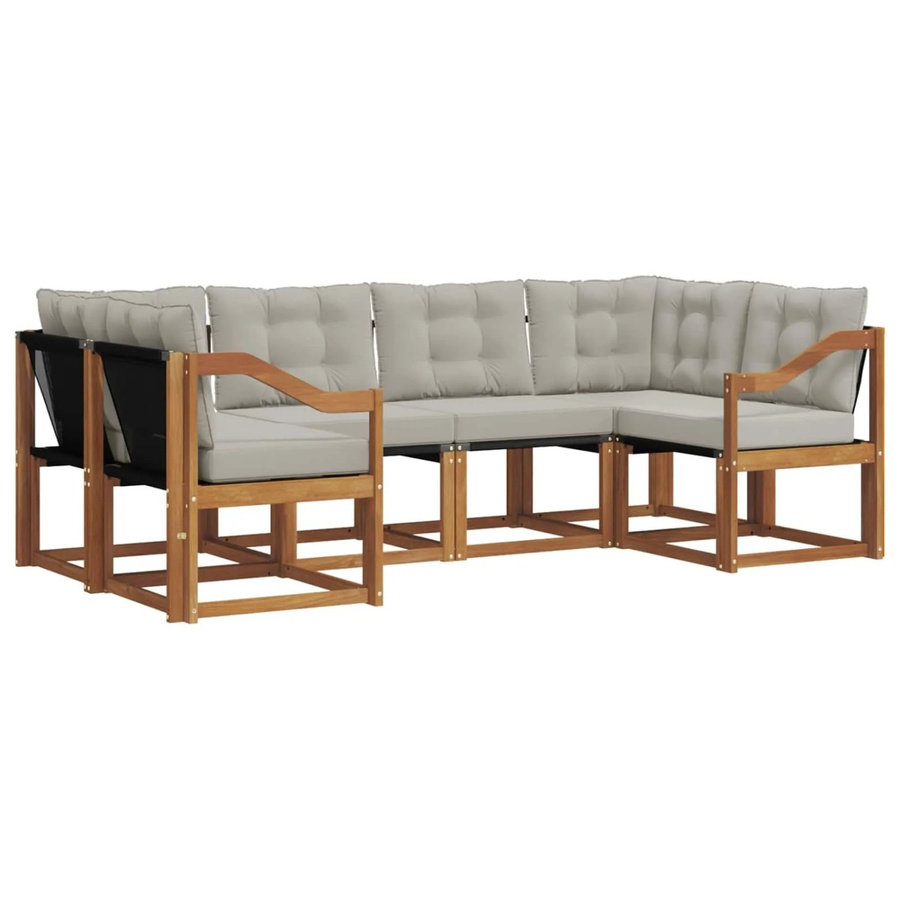 vidaXL Outdoor-Sofagarnitur 6-teilig L-Form aus Akazienholz mit Textilene und Kissen in Beige und Grau - Bild 2