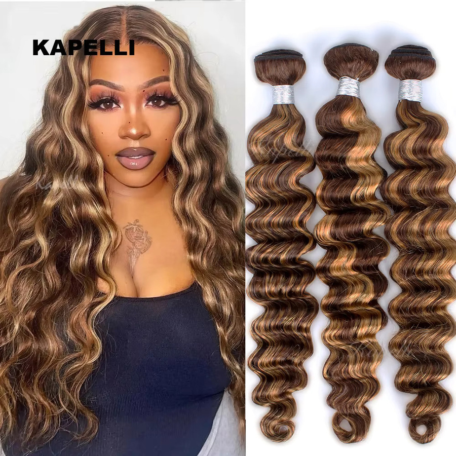 Kapelli Loose Deep Wave Bundles, Honigbraun, 100% Brasilianisches Echthaar - Bild 2
