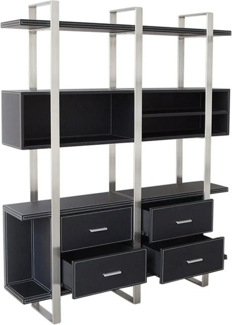 Jet-Line Aktenschrank Brindisi in Schwarz mit Kunstleder und gebürstetem Edelstahl, B/T/H: 150 x 32 x 180 cm - Bild 1