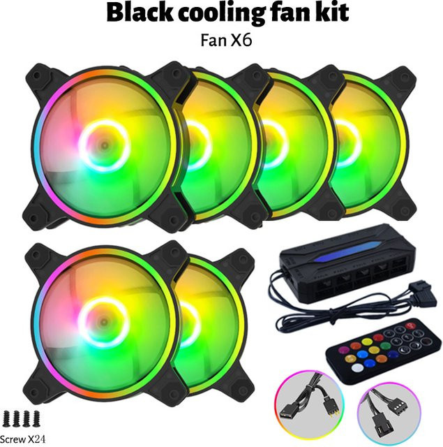 AuyiHomu Wärmeableitungs-Lüfter-Kit in Schwarz mit 6 Lüftern und 1 Hub inklusive 10 PWM- und 10 ARGB-Anschlüssen - Bild 1