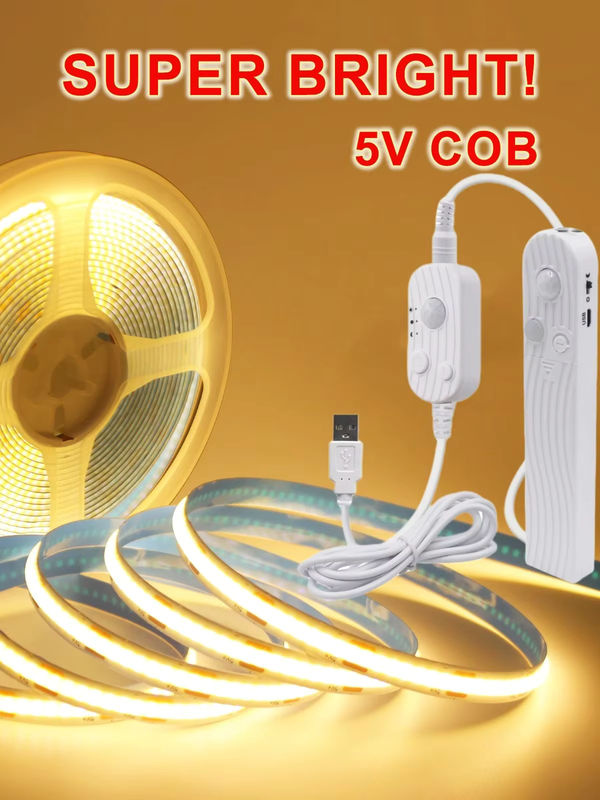 XUNATA COB-LED-Streifen mit Bewegungsmelder, USB- und batteriebetrieben, 5 V, Blau, 2,4 m Länge, flexibles Klebeband für Küchenschrank, TV-Hintergrundbeleuchtung und Spiegel - Bild 7