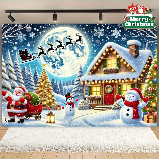 VIKAMA Weihnachten Schnee Szene Wandteppich mit abstrakter Natur-Illustration, Mehrfarbig, Rechteckig - Bild 1