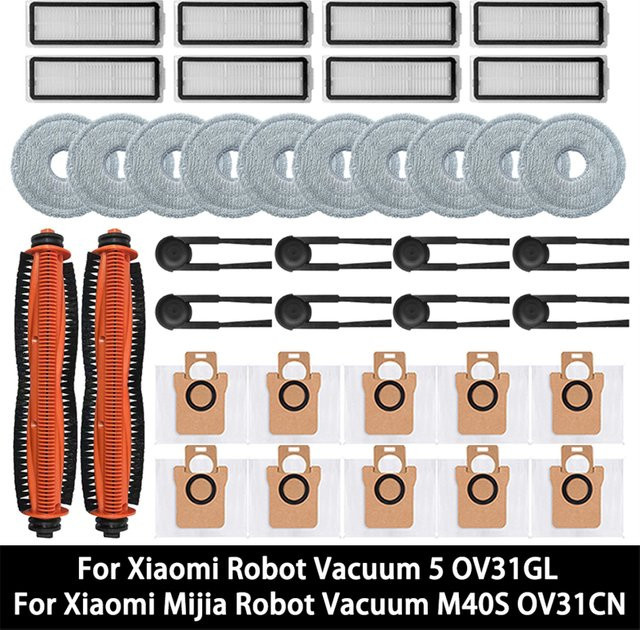 OLOEY Zubehör-Set für Xiaomi Robot Vacuum 5 OV31GL und Mijia M40S mit Hauptbürste, Seitenbürste, Filtern, Wischmopps und Staubbeuteln - Bild 1