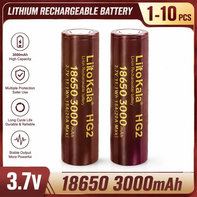 LiitoKala 18650 HG2 Lithium-Ionen-Akku mit 3000 mAh und 30A kontinuierlicher Entladung - Bild 1
