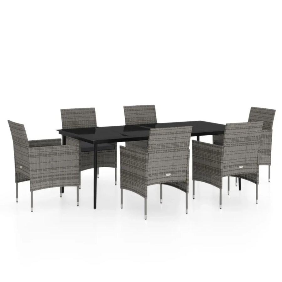 vidaXL 7-teilige Garten-Essgruppe aus PE-Rattan und Glas in Grau und Schwarz - Bild 2