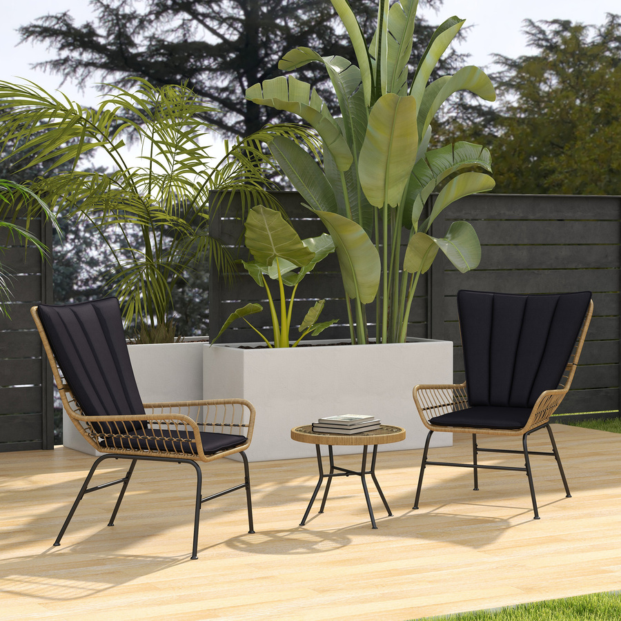 Outsunny Bistro-Set aus Polyrattan in Schwarz mit Hartglasplatte für Garten, Balkon und Terrasse, B/H/L: 68 x 95 x 78 cm - Bild 2
