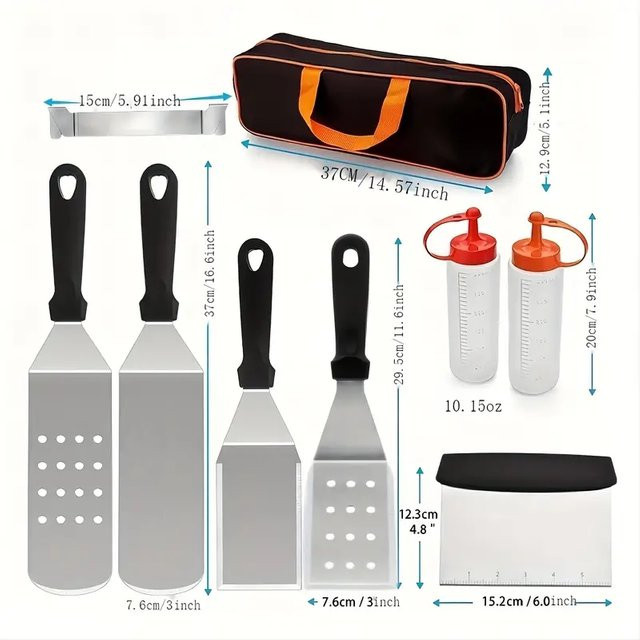 SONGKANGLING Grill Zubehör 8-teiliges Set aus Edelstahl in Silber für Teppanyaki und Hibachi - Bild 1