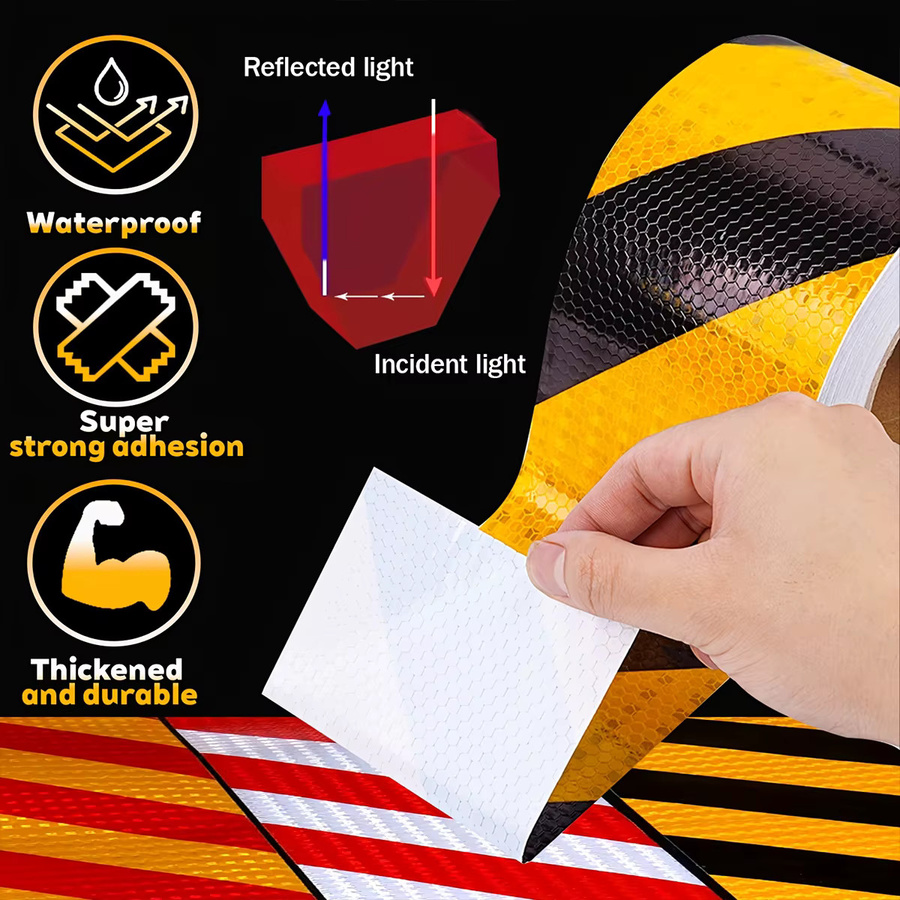 Reflektierendes Twill-Klebeband als selbstklebender Sicherheitswarnaufsticker in Rot und Gelb - Bild 5