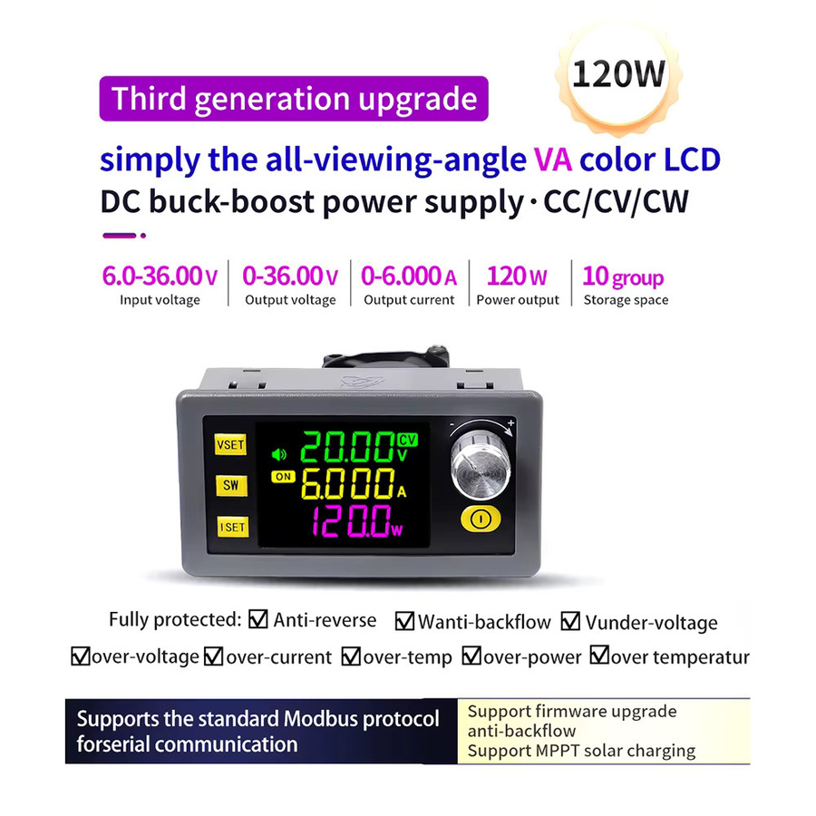Aideepen SK60 SK120 CNC Einstellbarer Spannungsregler Netzteil CC CV DC 6-36V zu 0-36V Buck-Boost-Wandler Solar-Lademodul in Schwarz - Bild 3