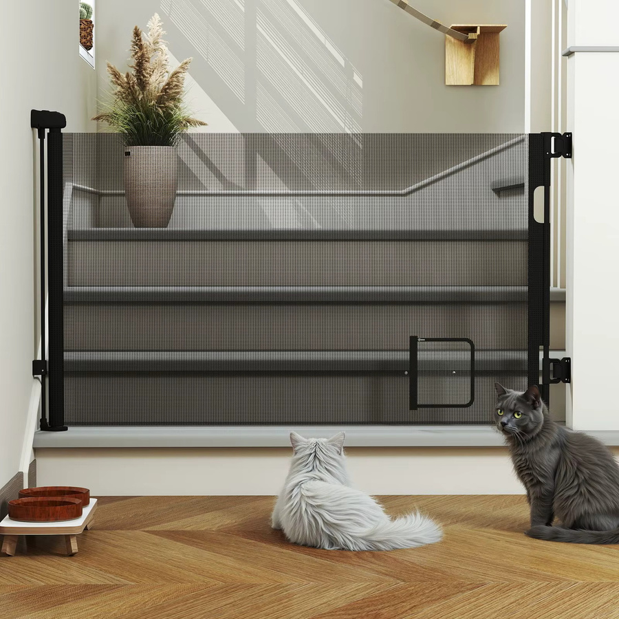 Aufrollbares Baby-Sicherheitstor mit Katzenloch für Türen und Treppen, ausziehbar von 0 bis 150 cm - Bild 2