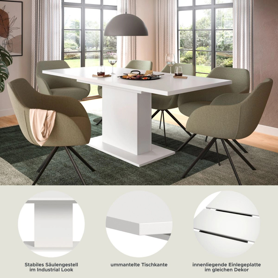 Inn.Furn Esstisch ausziehbar in Weiß, moderner Küchentisch aus MDF und Metall, Breite: 150 cm bis 190 cm, Tiefe: 90 cm, Höhe: 76 cm - Bild 4