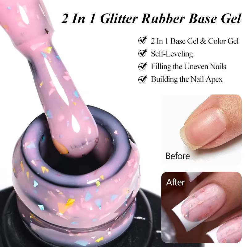 Mtssii Macaron Farbglitter-Gummi-Basisgel-Nagellack, schimmernd - Bild 2