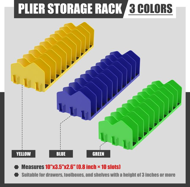 Toorise Zangen-Organizer-Rack aus Kunststoff mit 10 Slots und rutschfester Gummiunterseite, Blau, Breite: 25,4 cm, Höhe: 6,6 cm - Bild 1