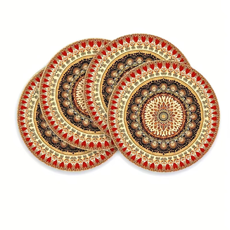 VIKAMA 4er Set Mandala Tischsets aus Leinen im Boho-Stil, rund, Mehrfarbig, Durchmesser: 38 cm - Bild 4