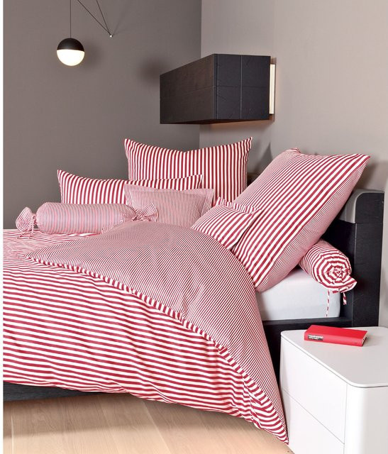 Janine Modern Classic 3912 Bettwäsche aus Mako-Satin, rot gestreift, reversible und atmungsaktiv, B/H: 155 x 220 cm und 40 x 80 cm - Bild 2