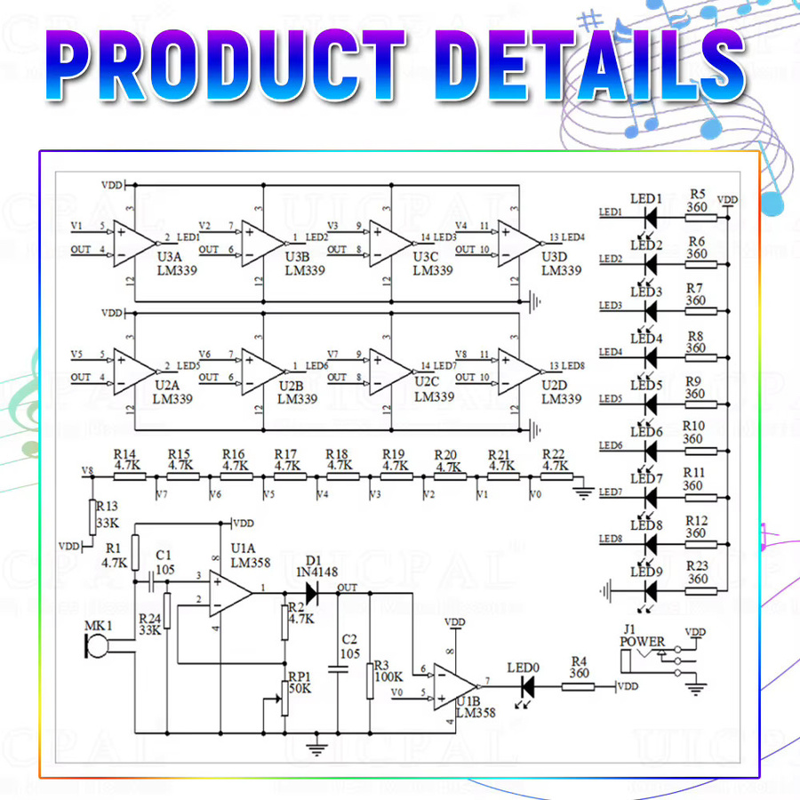 DIY LED Musik Spektrum Audio-Display Kit Kristall Säule mit LM339 und LM358 Multicolour - Bild 2