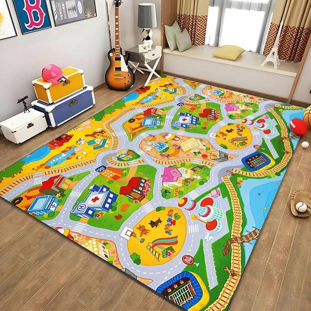 UQIDEHOME Kinderteppich Stadtleben Spielmatte mit Straßenverkehrssystem, Mehrfarbig, B/T: 60 x 40 cm - Bild 1