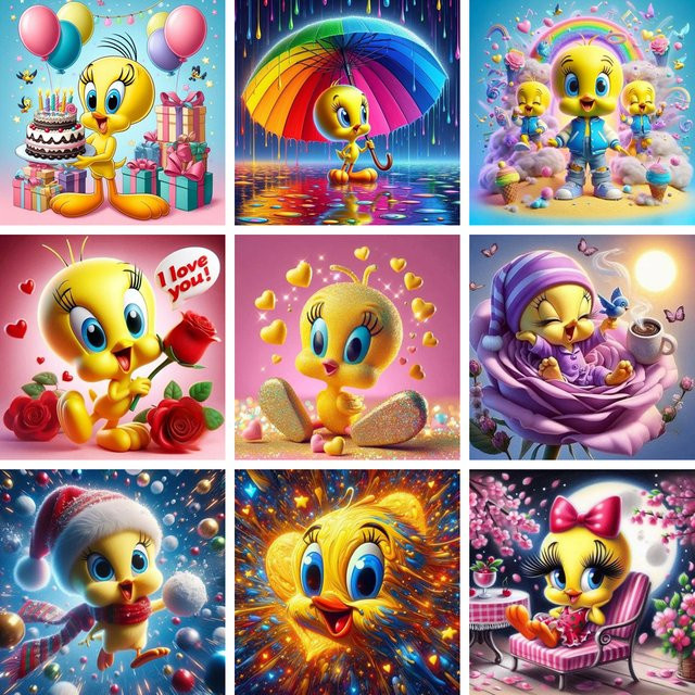 Potdemiel Diamond Painting Kit Tweety Vogel Looney Tunes Gelb mit runden Steinen für DIY Kunst und Deko - Bild 1