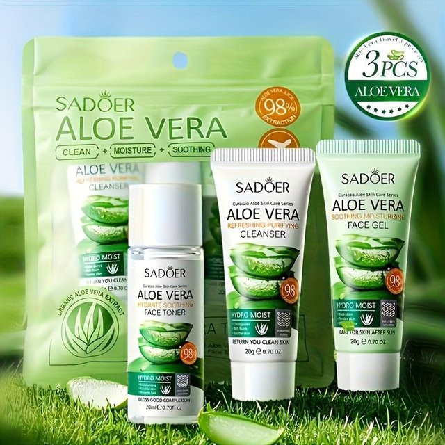 SADOER Aloe Vera Hautpflege-Set, 3-teilig, für normale Haut - Bild 1