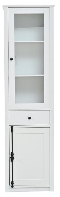 Moderne Vitrine mit LED-Beleuchtung in Weiß, ausgestattet mit Glastüren, Regalböden und einer Schublade, B/T/H: 55 x 40 x 200 cm - Bild 1