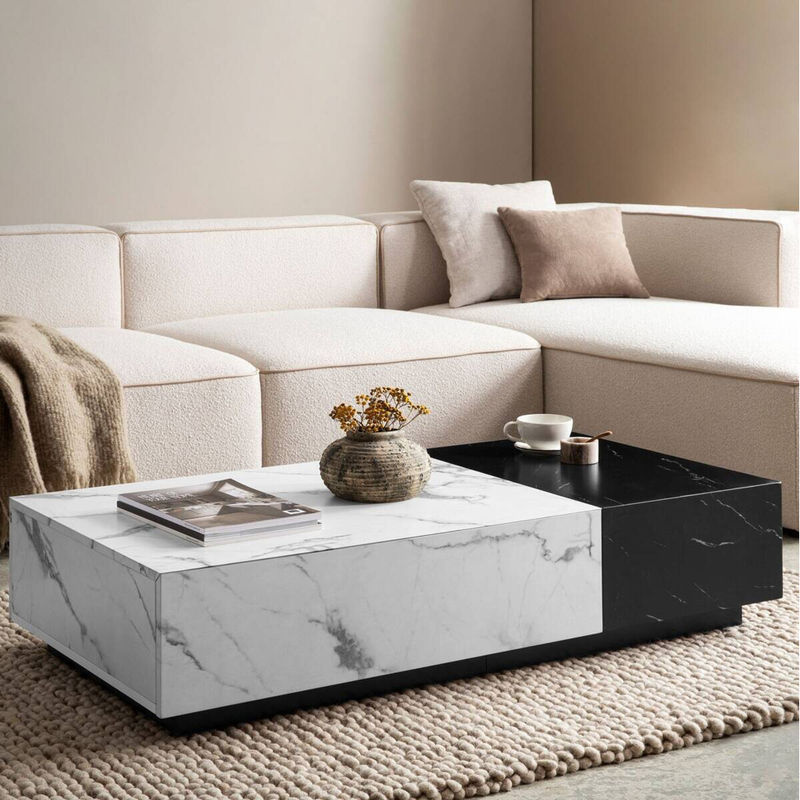 Moderner Couchtisch in Schwarz und Weiß mit Marmor-Optik und Lift-Mechanismus, B/H/T: 120 x 28 x 60 cm - Bild 5