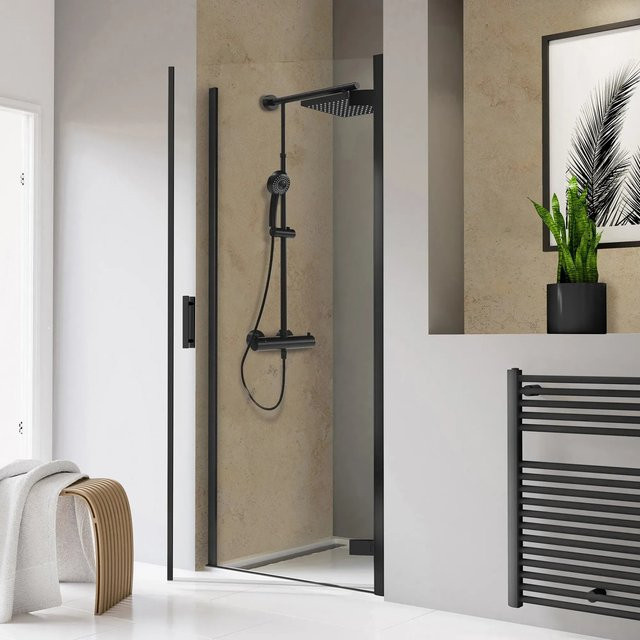 Schulte TouraPlus Dusch-Drehtür pendelbar in Nische, Mattschwarz, Glas, H x B: 200 x 90 cm - Bild 1