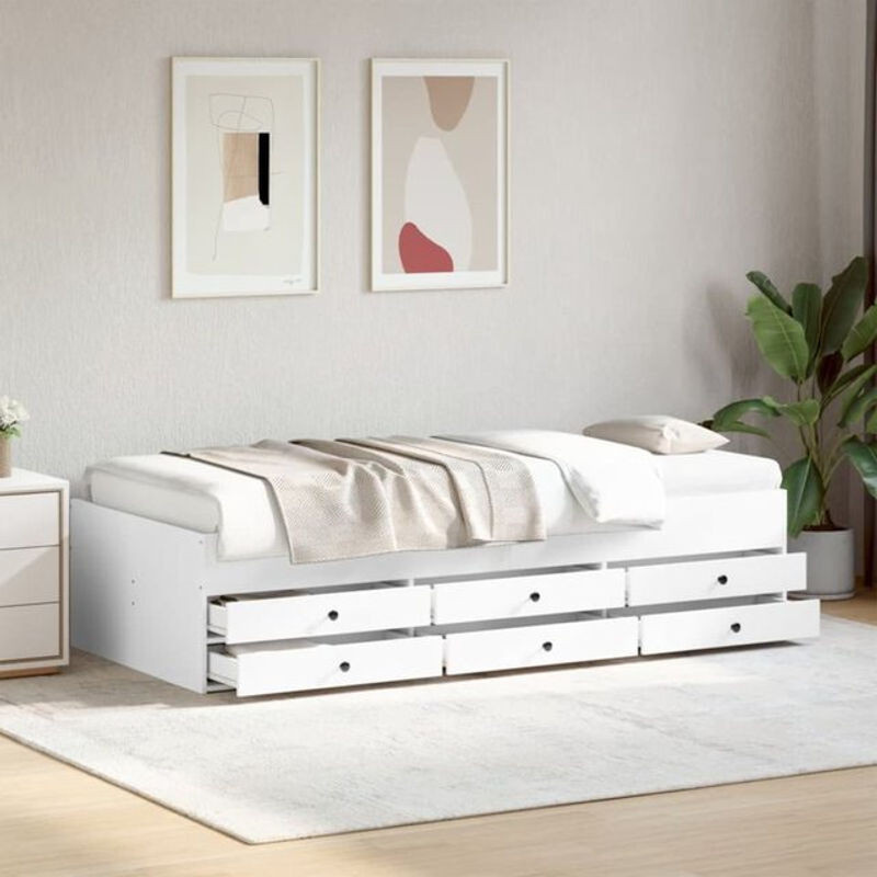 Vidaxl Tagesbett mit Schubladen als Funktionsbett aus Holzwerkstoff, Weiß, B/T/H: 90 x 190 cm (ohne Matratze) - Bild 1