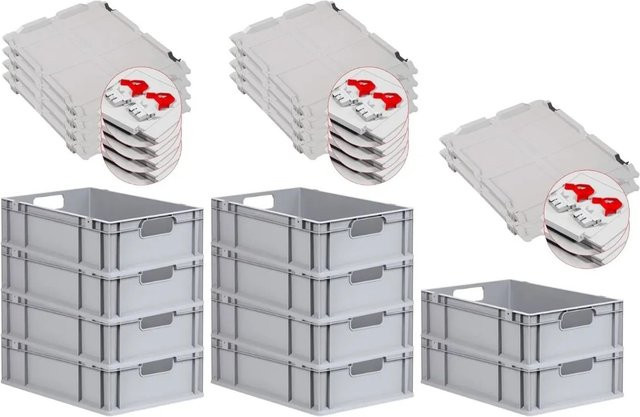 PROREGAL Spar Set 10x Eurobox Nextgen Economy mit Scharnierdeckel und roten Schiebeschnappverschlüssen, H x B x T: 17 x 40 x 60 cm - Bild 1
