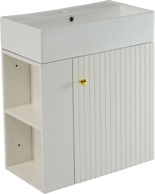 PXloue Badmöbel Set für Gäste WC mit Waschbecken und hängendem Waschtischunterschrank in Weiß - Bild 1