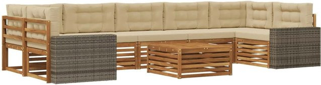 vidaXL Outdoor-Sofagarnitur aus Akazienholz in L-Form, 8-teiliges Set in Natur und Beige mit UV-beständigen Polstern - Bild 1