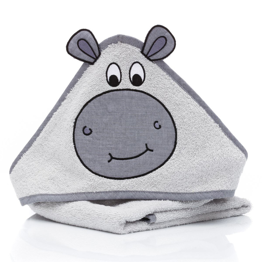 Fillikid Kapuzenbadetuch für Babys mit Nilpferdapplikation, Grau, 75 x 75 cm - Bild 1