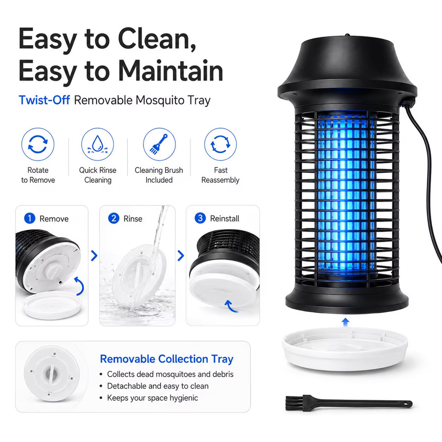 Elektrische Mückenkiller-Lampe 15W UV-Insektenvernichter mit LED-Licht in Schwarz, IPX4 Wasserdicht für Haus, Garten und Camping - Bild 5