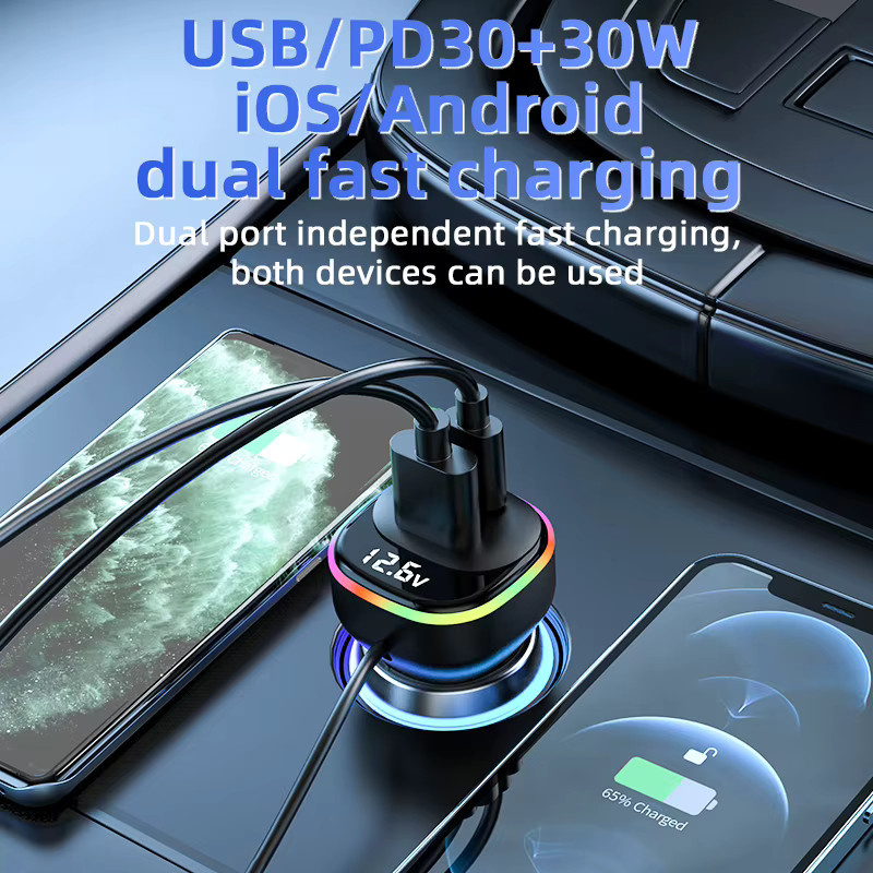 30 W Dual Port Autoladegerät mit 1,5 m Verlängerungskabel für iPhone, Samsung und Xiaomi in Schwarz - Bild 2