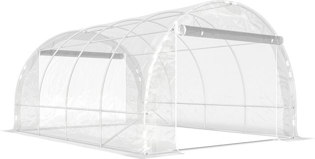 Outsunny Foliengewächshaus transparent mit Rollbar-Reißverschlusstür und UV-beständiger PE-Folie, B/T/H: 4 x 3 x 2 m - Bild 1