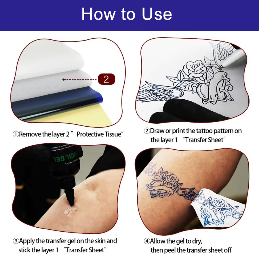 JUN.M Tattoo-Transferpapier 4-lagiges Schablonenpapier für Profis, 100 Blatt, A4-Format - Bild 2
