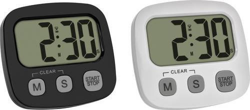 TFA Dostmann 2er Set Digitaler Timer mit Stoppuhr und Uhrzeit in Schwarz und Weiß - Bild 1